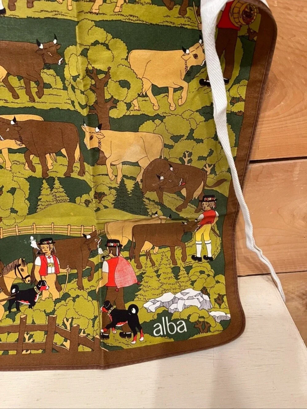 Vintage 70s Switzerland Fisba Stoffels Apron Country Farmhouse Alps Folk Art